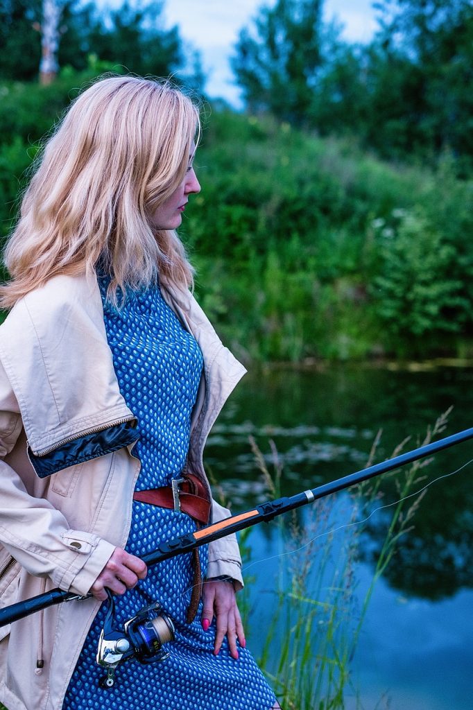 girl, fishing, rod